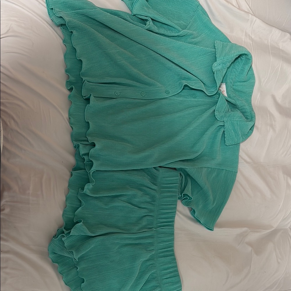 Colsie Teal Ruffled Two-Piece Set